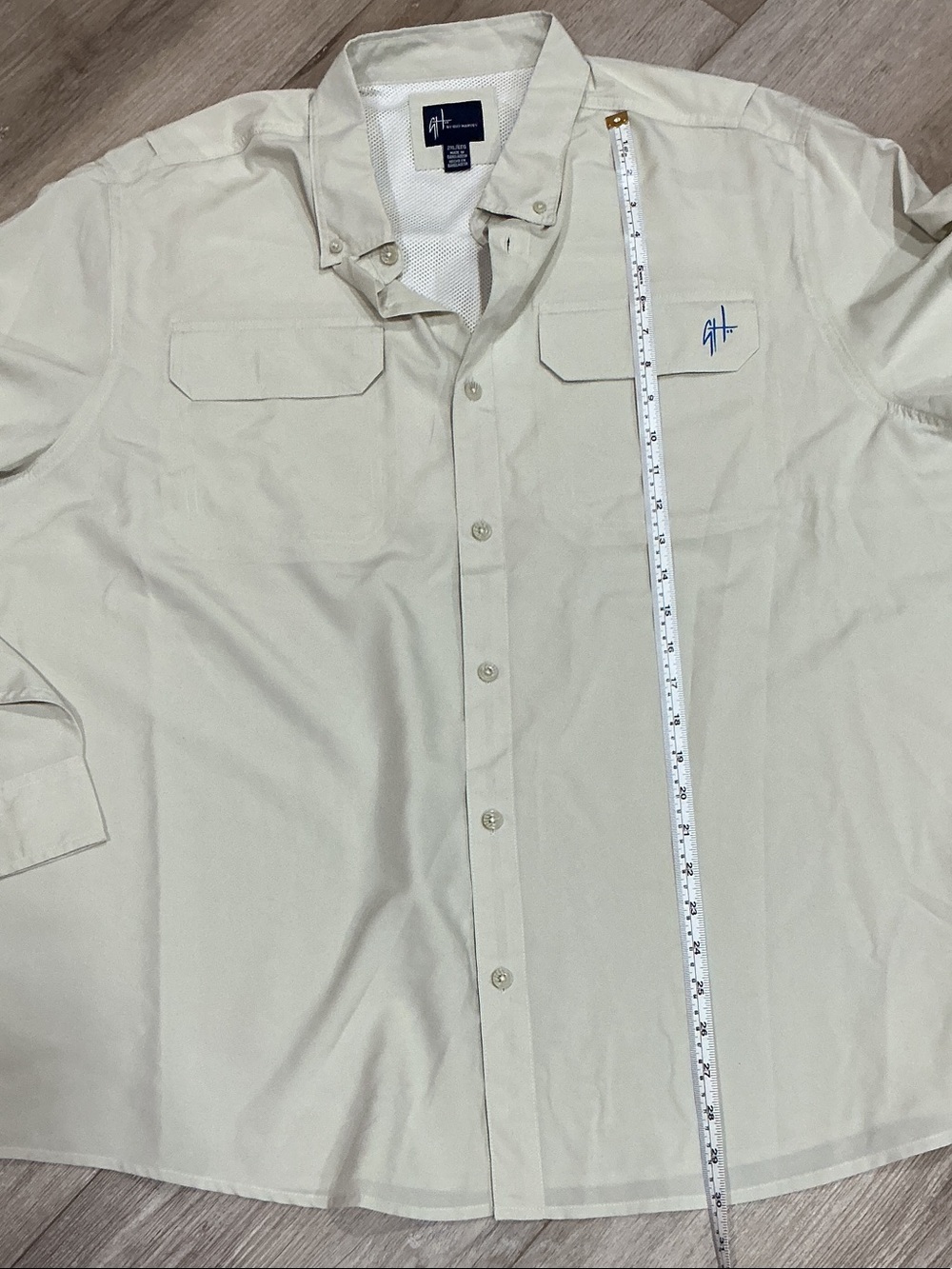 Guy Harvey Beige Button-Down Long Sleeve Shirt with Chest Pockets